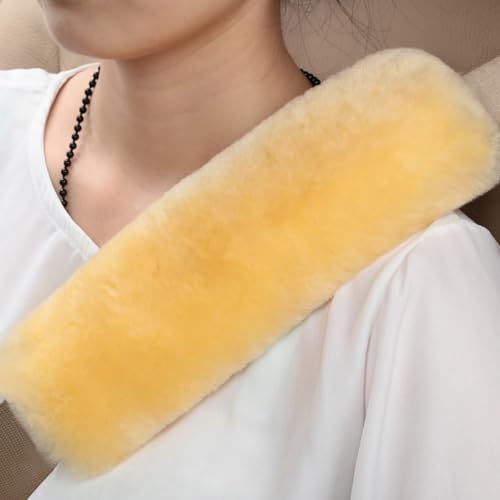 Soft & Cozy Australian Sheepskin Car Seat Belt Covers,2 Pack Fluffy Seatbelt Pads, Genunie Sheepskin Fur Shoulder Straps Cushions for Adults Kids Women and Men (Beige Yellow) - color: Beige Yellow