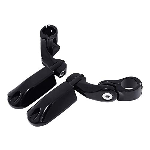 SLMOTO Streamliner Footpegs+Short Angled Adjustable Highway Peg Mount Kit Fits for Street Glide Road King Electra Glide with 1.25" Engine Guard 1 1/4 Highway Bar Black - color: Black