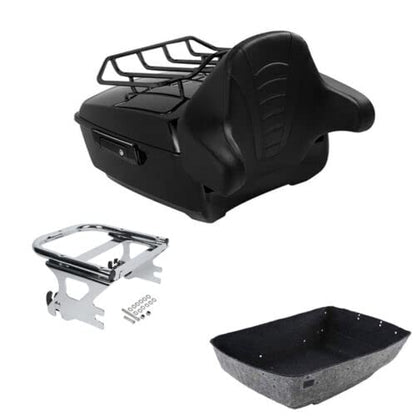TCMT King Motorcycle Trunk Box Backrest Two Up Mounting Rack Top Rack Fit For Harley Touring 1997-2008 Electra Glide Road Glide Street Glide Pack - color: No Speaker Holes: Style F Chrome Rack