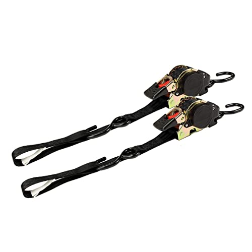 DC Cargo Mall Auto Retractable Ratchet Straps (2-Pack) 1” x 10ft, Heavy Duty, 1,209lb Break Strength – Tie Down Straps for Cargo, Truck, Trailer, Motorcycle, Boat