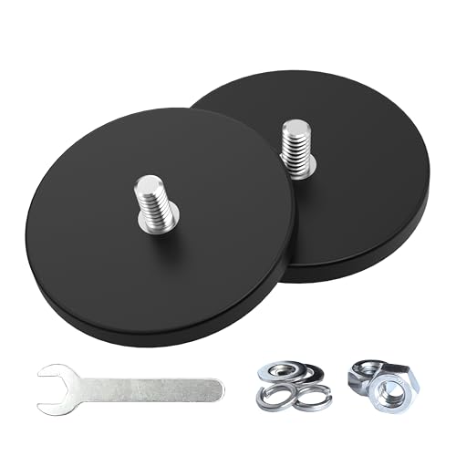 Magnetpro 2 Pieces Strong Rubber Coated Mounting Magnets Anti-Scratch & Anti Corrosion, Over 65 LB Adhesive Power, with 1/4"-20 Stainless Steel Male Thread and Nut for PTZ, Camera - size: 65LB - 1/4"-20 Male SS 2P