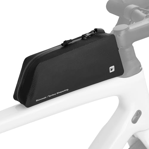 Rhinowalk Bike Top Tube Bag Bolt-On & Strap Mount Waterproof 600D TPU Frame Bag Slim Hard Shell Cycling Storage with Charging Port, Compatible with Top Tube & Bottle Cage Mounts - color: Black Toptube Bag Fixed, size: 1L
