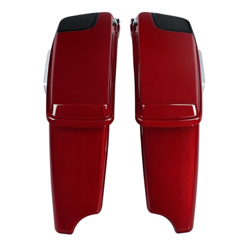 HR3 Starfire Black/Atomic Red 4" Stretched Hard Saddlebags w/Speaker Lids Compatible with 2017 CVO Street Glide FLHXSE (Replace for OEM) - color: Starfire Black / Atomic Red
