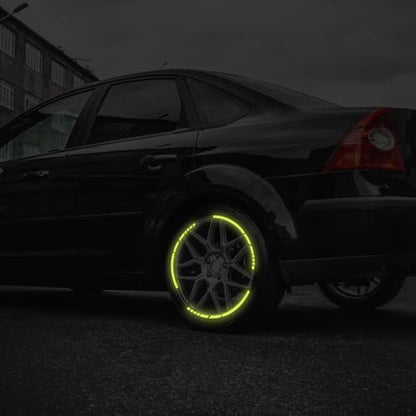 12PCS Reflective Car Wheel Stickers, Night Safety Warning Bicycle Stickers, Anti-Scratch Reflective Rim Decals for Car Motorcycle Cycling Bike (Green) - color: Green