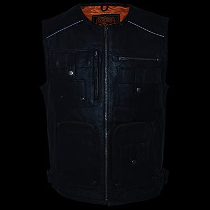 Milwaukee Leather Men's Classic Collarless Motorcycle Biker Rider Leather Vest |MLM|SH - color: Mlm3580-black, size: XX-Large