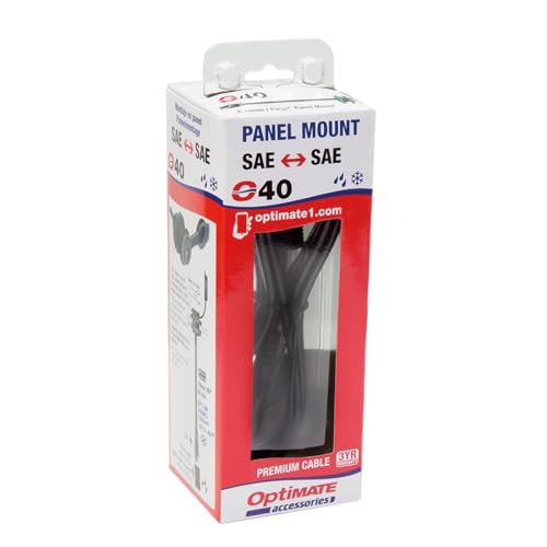 Tecmate OptiMATE Cable O-40, Weatherproof SAE socket, panel mount, Black - style: OptiMATE PANEL MOUNT: SAE to SAE - 40"