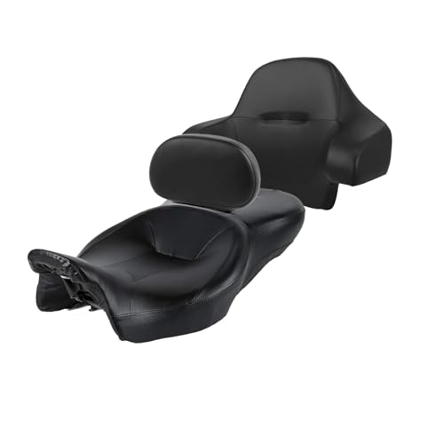 XFMT Motorcycle Hammock Driver & Passenger Seat w/Rider + Passenger Backrest Pad For Harley Touring 2014-2023 Road King Street Glide Electra Glide FLHR FLHX FLTRX - color: Black Seat + Rider & Passenger Backrest