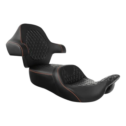 SLMOTO Gel Hammock Rider Driver Seat + Passenger Backrest Pad Sissy Bar Fit for Harley Touring Road King Glide Street Glide Electra Glide 2014-2023 Black Red Motorcycle 2 Up - color: Gel Style B Red Seat + Backrest