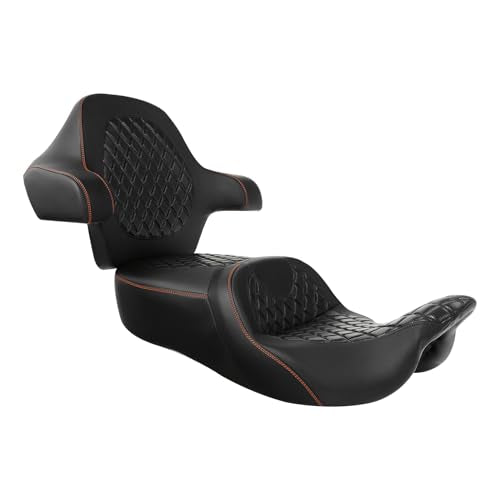 SLMOTO Gel Hammock Rider Driver Seat + Passenger Backrest Pad Sissy Bar Fit for Harley Touring Road King Glide Street Glide Electra Glide 2014-2023 Black Red Motorcycle 2 Up - color: Gel Style B Red Seat + Backrest