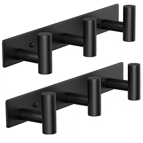 Coat Rack Wall Mounted-3 Hooks,Heavy Duty Stainless Steel Wall Hooks for Towel Coat Bag, Hat Rack Coat Hanger Coat Hooks Towel Racks for Bathroom Entryway Kitchen Hotel Office (Black, 2 Packs) - color: Black, size: "T" Shape 3 Hooks - 2 Pack