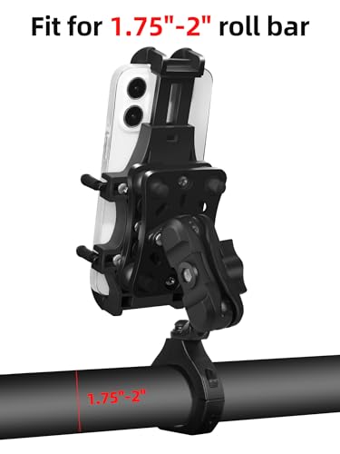 ZIDIYORUO Anti-Vibration UTV Phone Mount Heavy Duty, Full Protection SXS Phone Holder with Aluminum Bracket Fit for 1.75-2" Roll Cage, Adjustable UTV Cell Phone Holder Holds 4.7-7.1" Phones