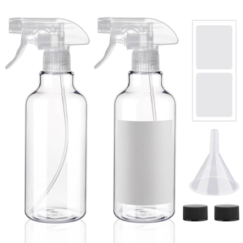 Plastic Spray Bottles 12oz 2 Pack Adjustable Mist/Stream Spraying Heavy Duty Square Water Spray Bottles for Hair, Cleaning Solutions, Plants，Essential Oils (Clear) - color: Clear