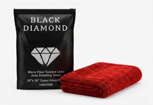 Automotive Detailing Twisted Loop Car Drying Towel, 1400GSM, 36"x24", Streak Free, Lint Free, Reusable Microfiber Cleaning Cloth for Car, Truck, SUV, Crimson - color: Crimson