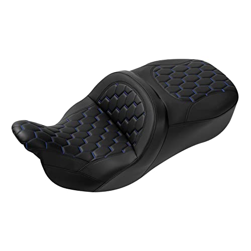 C.C. RIDER Motorcycle 2 Up Rider Driver&Passenger Seat Fit for Harley Touring CVO Road Glide Electra Glide Street Glide Road King 2009-2023 - color: Seat 16#Blue Stitching