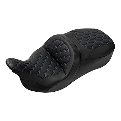 C.C. RIDER Motorcycle 2 Up Rider Driver&Passenger Seat Fit for Harley Touring CVO Road Glide Electra Glide Street Glide Road King 2009-2023 - color: Seat 16#Blue Stitching