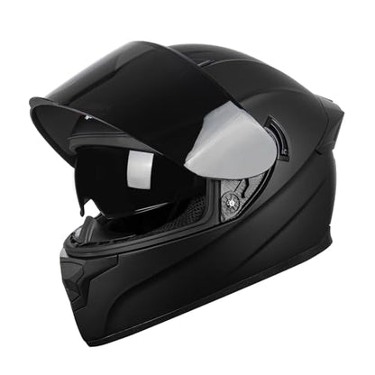 F-700 Full Face Motorcycle Helmet for Adults, DOT FMVSS 218 Certified Street Bike Helmet with Tinted Shield, Clear Replacement Visor and Removable Liner - color: Matt Black