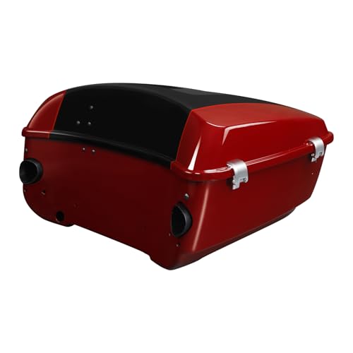 TCMT 13.7" King Motorcycle Trunk Box W/Latch Key Fit For Harley 2014-2025 Touring CVO Road King Road Glide Street Glide Electra Glide Ultra Limited Billiard Red/Vivid Black - color: Billiard Red/Vivid Black(W Speaker Holes)