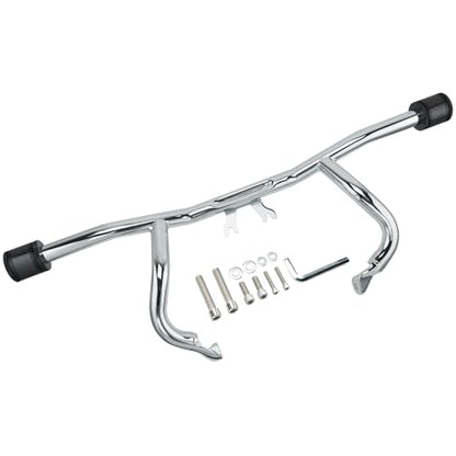 Engine Guard Flat Out Crash Bar for 2014-2025 Harley Touring Street Glide Road Glide Road King Electra Glide Ultra Models (Chrome w/Black CNC) - color: Chrome w/Black CNC