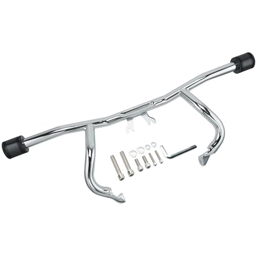 Engine Guard Flat Out Crash Bar for 2014-2025 Harley Touring Street Glide Road Glide Road King Electra Glide Ultra Models (Chrome w/Black CNC) - color: Chrome w/Black CNC