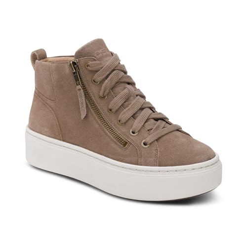 Aetrex Women’s Gianna Orthopedic High Top Platform Sneakers with Arch Support – Leather Walking Shoes with UltraSky Cushioning - Side Zipper Sneakers for Women - color: Taupe, size: 9-9.5