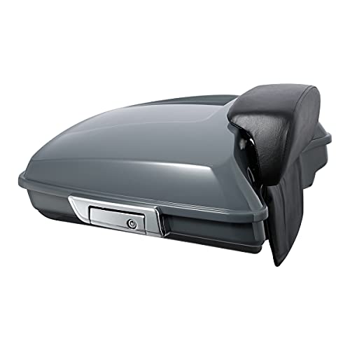 XFMT Motorcycle 5.5" Gunship Gray Razor Trunk Luggage W/Backrest Pad + Black Mount Bracket For Harley Touring Road King Street Glide Road Glide Electra Glide Ultra Classic 2014-Later - color: Gunship Gray Set 4