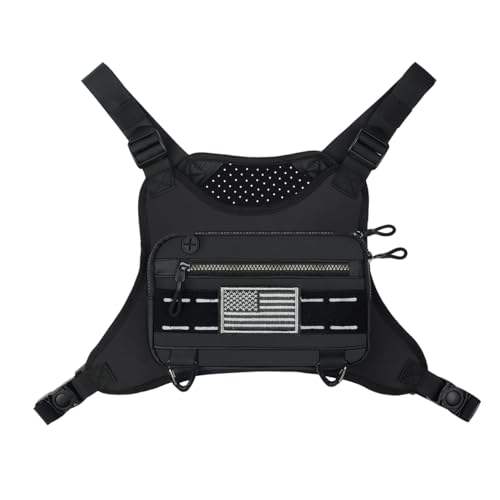 Sports Chest Bag For Men Women, Running Vest Bag With Built,Phone Holder For Workouts&Ski&Cycling&Hiking,Motorcycle Accessories - color: Black