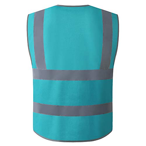 XIAKE 9 Pockets Class 2 High Visibility Reflective Safety Vest for Men Women,Meets ANSI/ISEA Standard - color: Lake Blue, size: Large