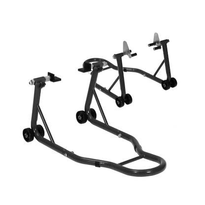 Heavy Duty Motorcycle Lift Stand Set, Front & Rear Wheel Paddock Stand with Adjustable Prong A dapter + L Swingarm Spool, 900 Lb Capacity for Bike Maintenance & Repairs, Black - color: Black