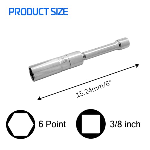 A ABIGAIL 5/8" Swivel Magnetic Spark Plug Socket 3/8 Inch Drive x 6" Total Length 6-Point 360 Degree Swivel Thin Wall Spark Plug Socket Removal Tool Cr-V Steel - size: 5/8”-6inch