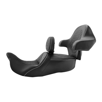 C.C. RIDER 2 Up Rider&Passenger Seat and Driver Brackrest Wrap Around King Trunk Backrest fit for Harley Touring Road King Street Glide Road Glide Electra Glide 2014-2023 - color: 04# White+ Rider/ Passenger Backrests
