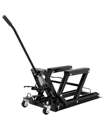 1500 LBS Hydraulic Motorcycle Lift Jack, Portable ATV Scissor Lift Jack with 4 Wheels, Foot-Operated Hoist Stand for Motorcycle, ATV, UTV, Powersports, Black - color: Black