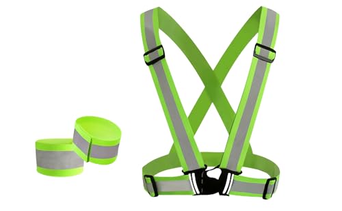 Bilymate Reflective Vest Straps with two reflective arm bands,Unisex Safety Gear Vests for Night Running Cycling Walking