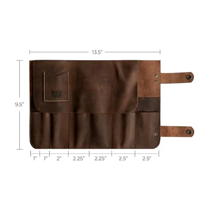Hide & Drink, Snap Tool Roll Up Bag with 14 Slots, Portable Carry Case for Barbers, Salon Storage Organizer Pouch, Full Grain Leather, Handmade