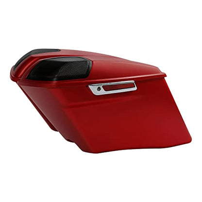HR3 Wicked Red Denim 4" Stretched Hard Saddlebags w/Speaker Lids Compatible with 2019 Street Glide Special FLHXS Road Glide Special FLTRXS (Replace for OEM) - color: Wicked Red Denim