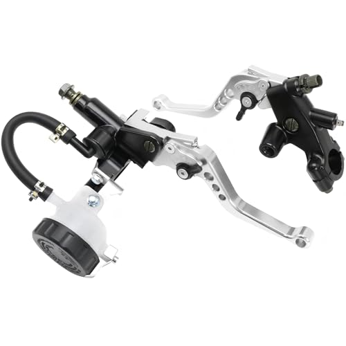 Universal Motorcycle Brake Clutch Pump Lever with Hydraulic Master Cylinder Reservoir Set Left & Right CNC Suitable for 50-300cc Motorcycles with 7/8" 22mm Handlebars - color: Silver
