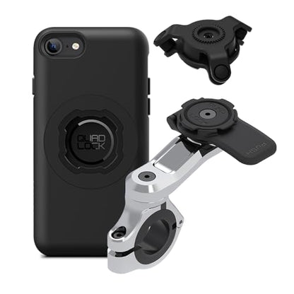 Quad Lock Motorcycle Handlebar Phone Mount PRO Chrome with Vibration Dampener and MAG Phone Case for iPhone SE (3rd / 2nd Gen) & 8/7 - size: iPhone SE (3rd / 2nd Gen) & 8/7