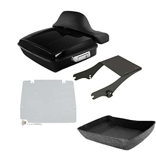 TCMT Chopped Motorcycle Trunk Box Backrest Detachable Mounting Rack Base Plate Fit For Harley Touring 1997-2008 Road King Road Street Electra Glide Pack - color: Set C1 Chrome Latches#Black Rack+Plate