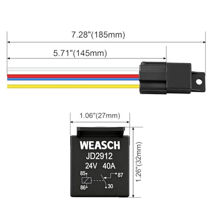 2 Pack JD2912 Car Relay Harness, 24V 40A, 4-Pin SPST, 12AWG Harness Sockets, Automotive Switches and Starters, for Automotive Truck Van Motorcycle Boat - size: 4-Pin 24V