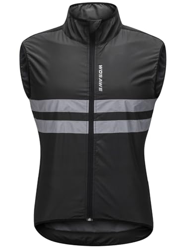 WOSAWE Men's High Visibility Cycling Wind Jacket Water Resistance Reflective Windbreaker - color: Black Vest 205, size: Medium