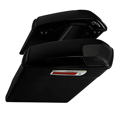 XFMT Motorcycle Saddlebags 5" Stretched Hard Saddle Bags Extended Saddlebags W/ 5"x7" Speaker Lids For Harley Touring Road King Street Glide Road Glide Electra Glide 2014-2024, Vivid Black - color: 5" Stretched-Vivid Black W/5x7" Speaker Lids