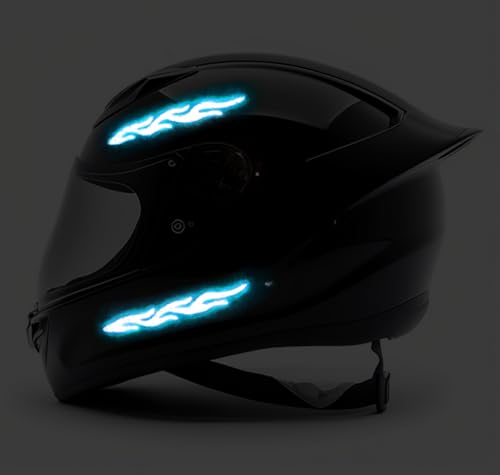 customTAYLOR33 High-Intensity Grade Premium Reflective Tribal Flame Helmet Decals, Motorcycle Safety Sticker Decals (Blue) - color: Blue
