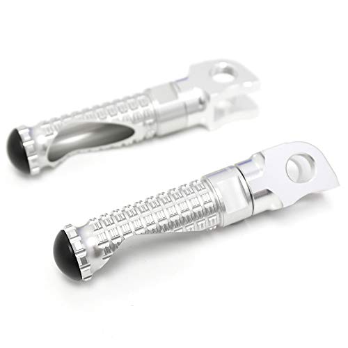 MC MOTOPARTS MPRO Silver CNC Rider Foot Pegs Compatible with YZF R1 00-21 YZF R6 03-19 YZF R1M 15-21 R1S 16-19 - color: Silver, size: No Extension