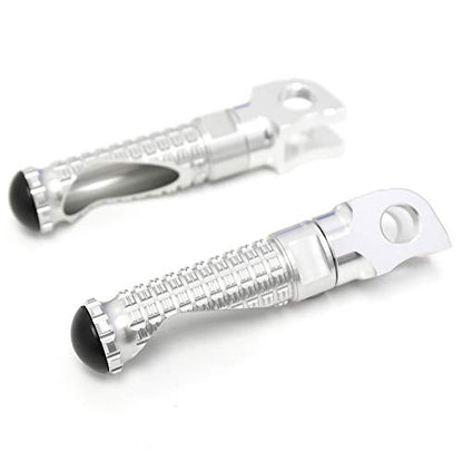 MC MOTOPARTS MPRO Silver CNC Rider Foot Pegs Compatible with YZF R1 00-21 YZF R6 03-19 YZF R1M 15-21 R1S 16-19 - color: Silver, size: No Extension