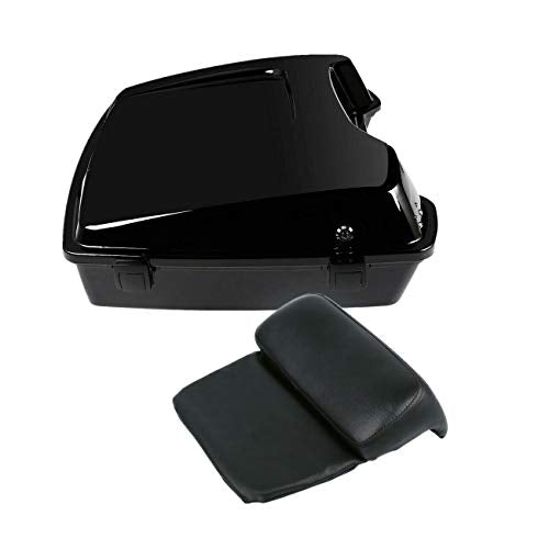 TCMT Razor Motorcycle Trunk Box Backrest Pad Fit For Harley Touring 1997-2013 Road Glide Street Glide Electra Glide Road King(Black Latches) Pack Trunk - color: BLack Lacthes Trunk+Backrest