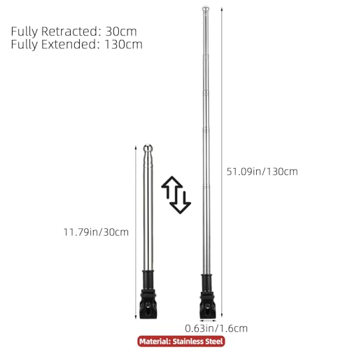 2Pcs Adjustable Stainless Steel Motorcycle Flag Pole, 51in Retractable Bike Flagpole Golf Cart Holder, Telescopic Motorcycle Bicycle Flag Mount for ATV Wheelchair Dirt Bike Mount