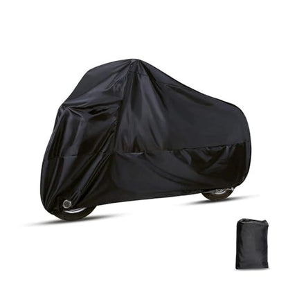 1 PC Motorcycle Cover, 96.4" x 41.3" x 49.2" Waterproof Dustproof Sun-Proof Cloth for All Seasons, Full Coverage Protective Cover with Anti-Theft Lock Hole, Universal for Motorcycles (Black)