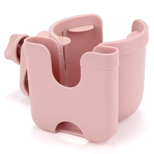 Accmor Stroller Cup Holder with Phone Holder, Bike Cup Holder, Universal Cup Holder for Uppababy Nuna Doona Strollers, 2-in-1 Cup Holder for Walker, Wheelchair, Scooter - color: All Light Pink
