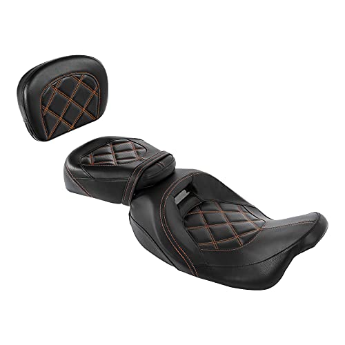 SLMOTO Motorcycle Rider Seat with Passenger Sissy Bar Tour Trunk Pad Fit for Harley Davidson Touring Road King Street Glide Road Glide Tri-Glide 09-20 Trike 10-22 CVO Custom Bikes Brown Stitching - color: Brown