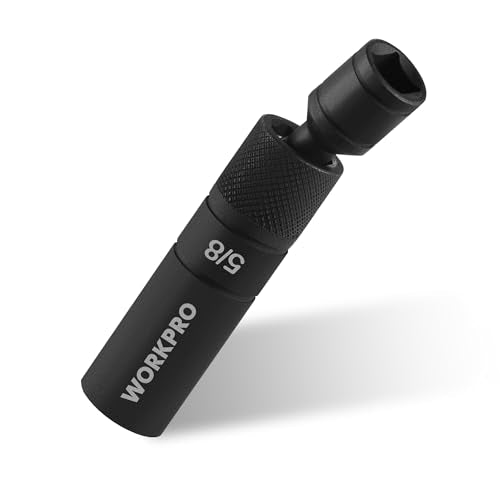 WORKPRO 5/8" Swivel Magnetic Spark Plug Socket 12-Point, 1mm Thin Wall, 360 Swivel, 3/8" Drive x 4", Black Phosphate Finish, Anti-Slip Knurled Grip - size: 5/8"×3/8"×4"