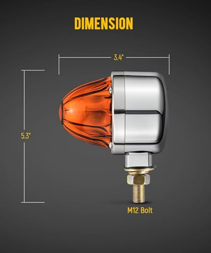 Partsam 1x Glass Watermelon Light Single-Face Amber LED Turn Signal Marker Light, Zinc Alloy Housing Amber Lens Post Mount for Peterbilt Freightliner Semi Truck Trailer, 12V - color: AmberLensAmberLights